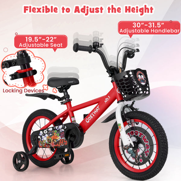 16-inch kids bike with adjustable seat, storage basket, and double brake for ages 4-8, shown at angle 21.