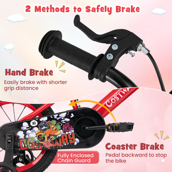16 Inch Kids Bike Adjustable with Storage Basket and Double Brake for 4-8 Years Old