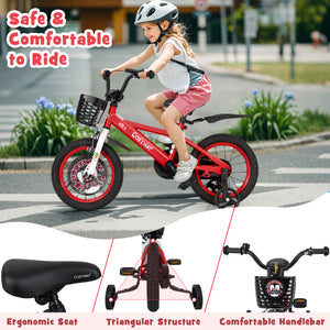 16-inch kids bike with adjustable features, storage basket, and double brake for ages 4-8, shown at angle 24.