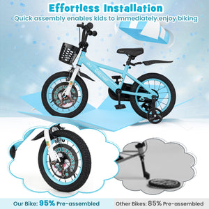 16-inch kids bike with adjustable handlebar and saddle for ages 4-8, shown at a 24-degree angle.