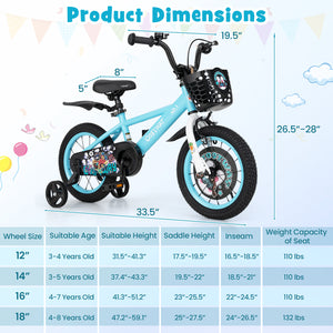 16-inch kids bike with adjustable handlebar and saddle for ages 4-8, angled view showcasing vibrant design and features.