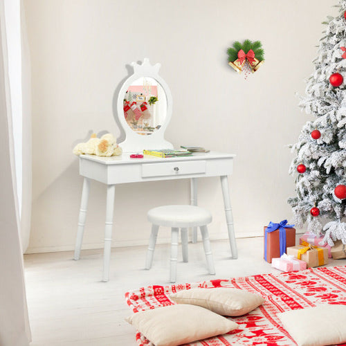 Kids Vanity Makeup Table and Chair Set Make Up Stool - LED Lights