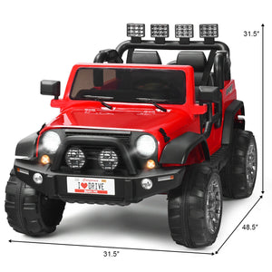 12V 2-seater ride-on car truck with remote control and storage, perfect for outdoor play and adventure.