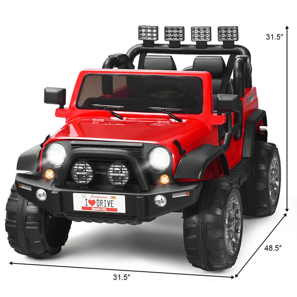 12V 2-seater ride-on car truck with remote control and storage, perfect for outdoor play and adventure.
