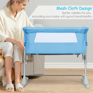 Portable baby bed side sleeper bassinet crib with carrying bag, perfect for travel and comfortable sleep.