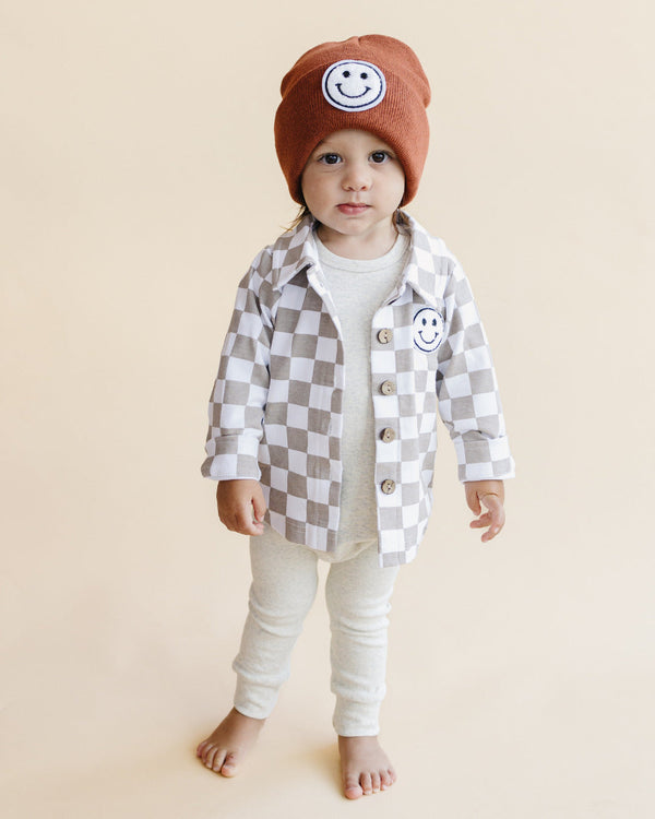 Cotton Shacket | Smiley Checkered Latte