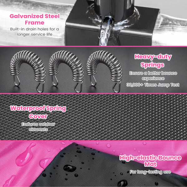 Outdoor Recreational Trampoline with 4 Stabilizer Bars for Backyard