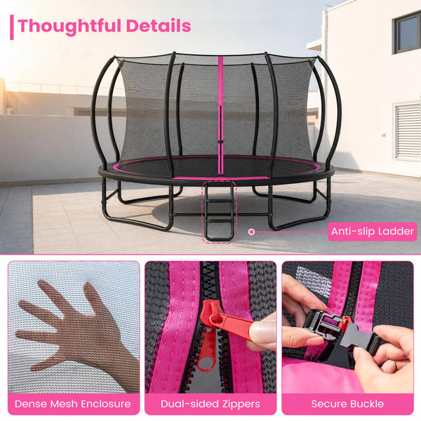 Outdoor Recreational Trampoline with 4 Stabilizer Bars for Backyard
