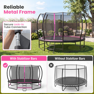 Outdoor Recreational Trampoline with 4 Stabilizer Bars for Backyard
