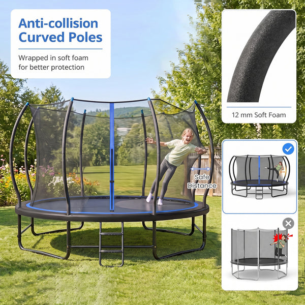 Outdoor Recreational Trampoline with 4 Stabilizer Bars for Backyard