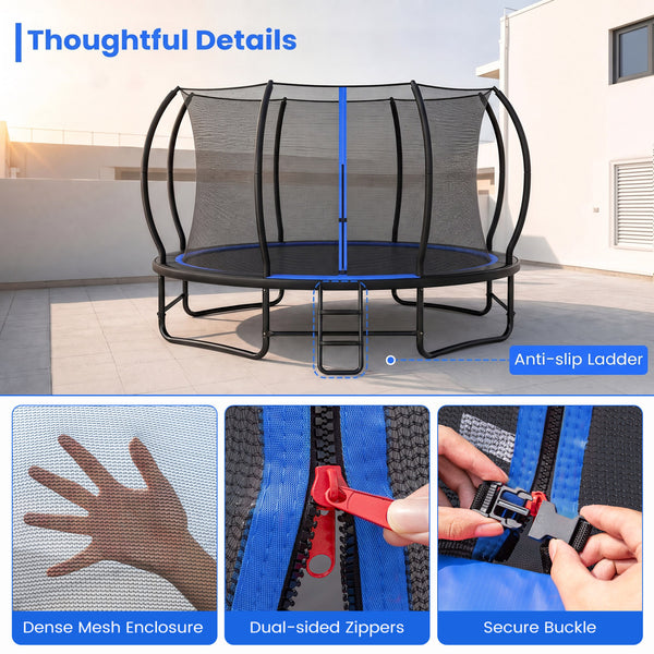 Outdoor Recreational Trampoline with 4 Stabilizer Bars for Backyard