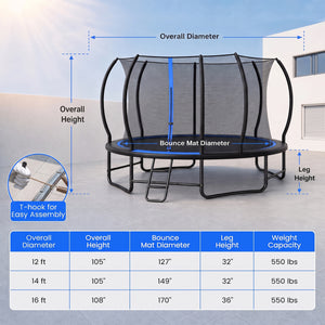 Outdoor Recreational Trampoline with 4 Stabilizer Bars for Backyard