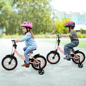 12-inch pink kids bike with adjustable seat and removable training wheels for ages 3-8, viewed from angle 8.