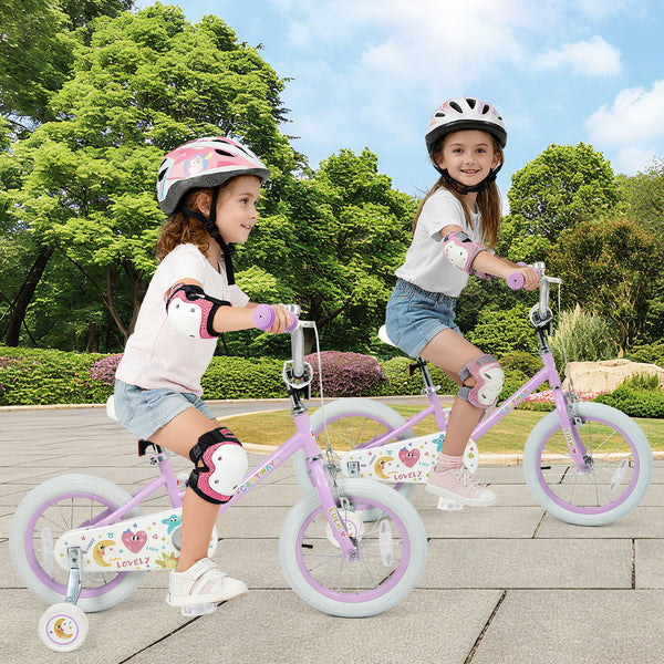 Purple 12-inch kids bike with stars and moon, adjustable for ages 3-8, viewed at a 30-degree angle.