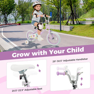Purple 12-inch kids bike with stars and moon design, adjustable for children aged 3-8, shown at angle 13.