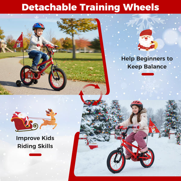 12-inch adjustable kids bike with Christmas music and flag, perfect for ages 3-5, shown from angle 11.