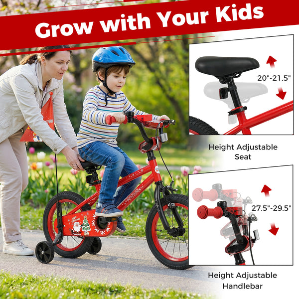 12-inch kids bike with adjustable features, Christmas music, and flag for ages 3-5, shown at angle 12.