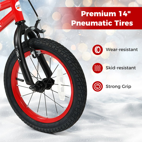 12-inch kids bike with adjustable features, Christmas music, and flag for ages 3-5, shown at angle 14.