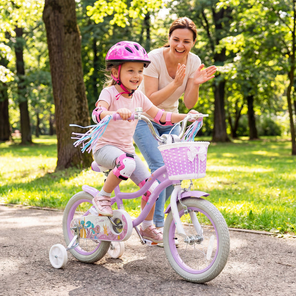 18-Inch Kids Bike Adjustable with Basket and Streamers Purple - Princess of the Sea Theme