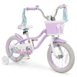 18-Inch Kids Bike Adjustable with Basket and Streamers Purple - Princess of the Sea Theme