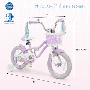 18-Inch Kids Bike Adjustable with Basket and Streamers Purple - Princess of the Sea Theme