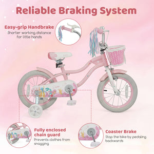 12-inch adjustable kids bike for girls, featuring a basket and streamers, perfect for ages 3 and up.