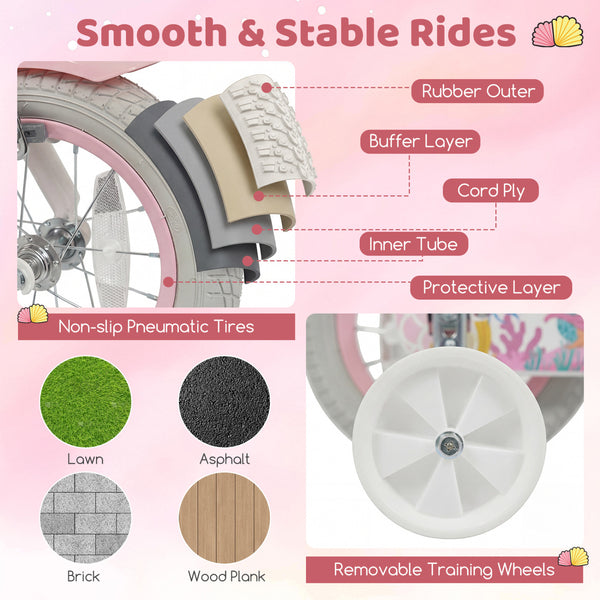 12-inch adjustable kids bike for girls, featuring a basket and streamers, perfect for ages 3 and up.