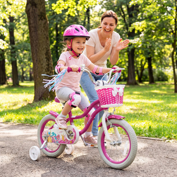 18-Inch Kids Bike Adjustable with Basket and Streamers Rose Red - Princess of the Sea Theme