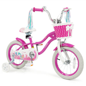 18-Inch Kids Bike Adjustable with Basket and Streamers Rose Red - Princess of the Sea Theme