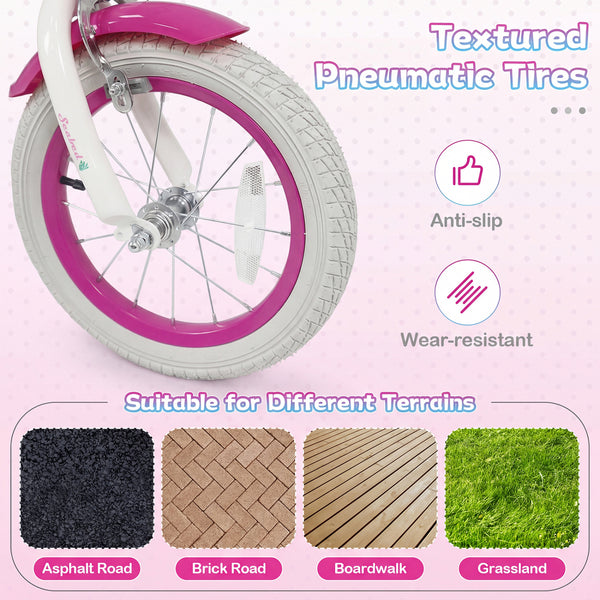 18-Inch Kids Bike Adjustable with Basket and Streamers Rose Red - Princess of the Sea Theme