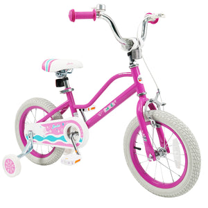 12-inch pink kids bike for ages 3-8 with adjustable handlebars, Starlight Wave design, shown at angle 9.