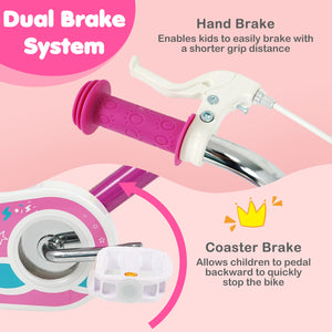 12-inch pink kids bike for ages 3-8 with adjustable handlebar, Starlight Wave design, angled view.
