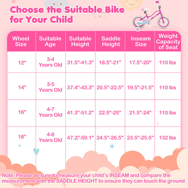 12-inch pink kids bike for ages 3-8 with adjustable handlebar, Starlight Wave design, shown at angle 11.