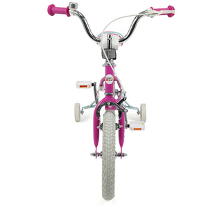 12-inch pink kids bike for ages 3-8 with adjustable handlebar, Starlight Wave design, angled view.