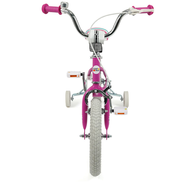 12-inch pink kids bike for ages 3-8 with adjustable handlebar, Starlight Wave design, angled view.