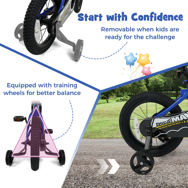 14-Inch Kids Bike with Removable Training Wheels Navy - Brave Hero