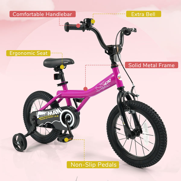 14-Inch Kids Bike with Removable Training Wheels Pink