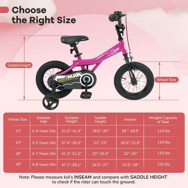 14-Inch Kids Bike with Removable Training Wheels Pink