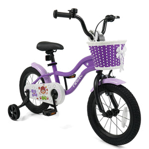 12-inch magic purple kids bike with training wheels for ages 3-4, viewed from angle 9.