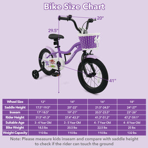 Magic purple 12-inch kids bike with training wheels for ages 3-4, viewed at angle 10. Perfect for young riders!