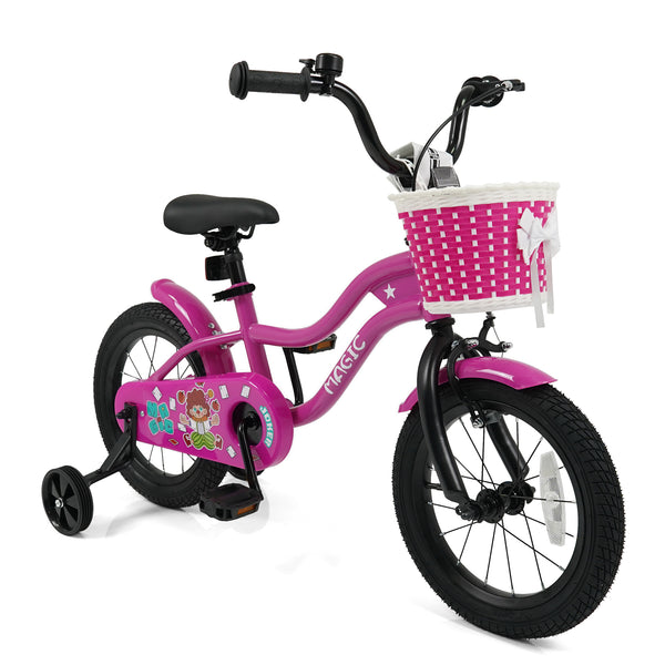 12-inch Magic Rose kids bike with training wheels for ages 3-4, shown at angle 9, perfect for young riders.