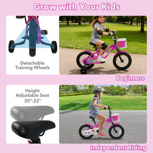 12-inch kids bike with training wheels in Magic Rose color, perfect for ages 3-4, viewed from angle 12.