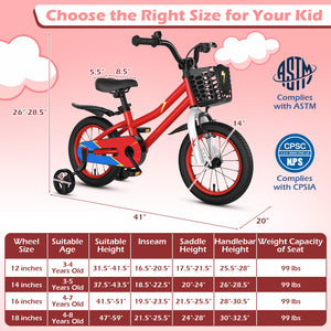 14-inch red kids bike with blue helmet and protective set, perfect for safe outdoor play and adventure.