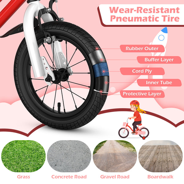 14-inch red kids bike with blue helmet and protective set, perfect for safe outdoor fun and adventure.