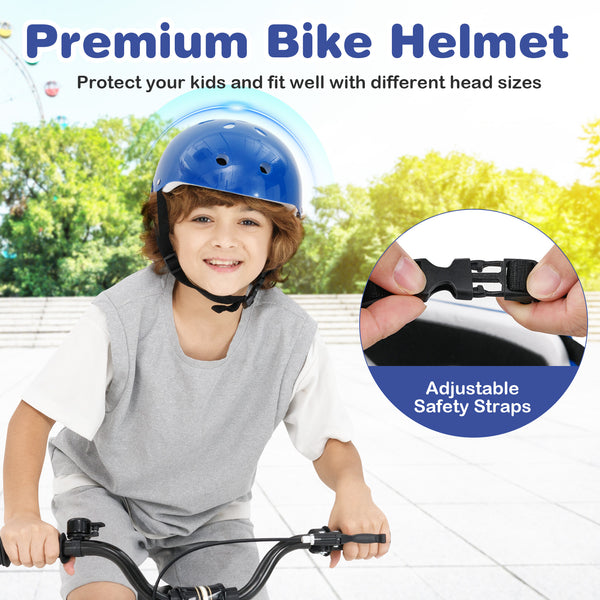 14-inch red kids bike with blue helmet and protective set, perfect for safe outdoor fun and play.