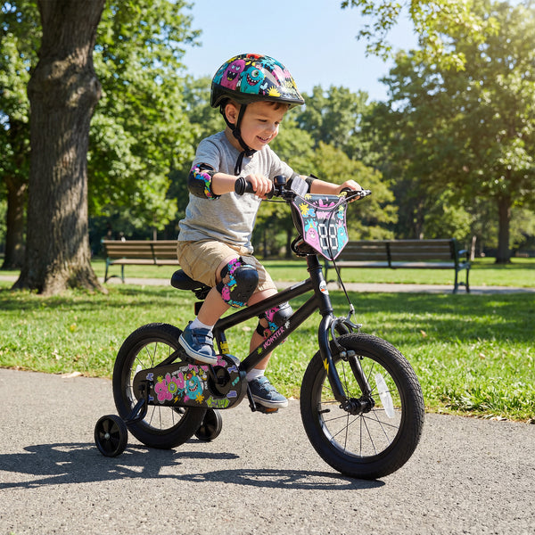 18 Inch Kids Bike with Training Wheels for Ages 4-8 Years Old Black- Street Art Time