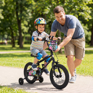 18 Inch Kids Bike with Training Wheels for Ages 4-8 Years Old Black- Street Art Time