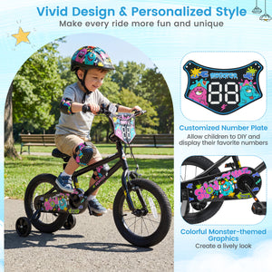 18 Inch Kids Bike with Training Wheels for Ages 4-8 Years Old Black- Street Art Time