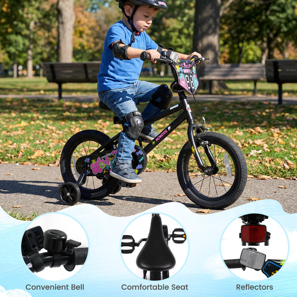 18 Inch Kids Bike with Training Wheels for Ages 4-8 Years Old Black- Street Art Time