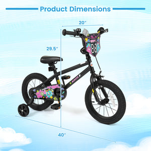 18 Inch Kids Bike with Training Wheels for Ages 4-8 Years Old Black- Street Art Time